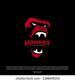 Monkey Gorilla Esport gaming mascot logo template Vector. Modern Head Monkey Logo Vector