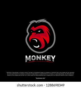 Monkey Gorilla Esport gaming mascot logo template Vector. Modern Head Monkey Logo Vector