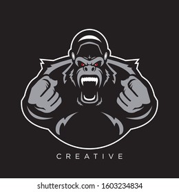 Monkey Gorilla Esport Gaming  Mascot Logo Template Vector. Modern Head Monkey ROAR Logo 
