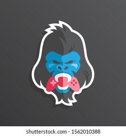 monkey gorilla gaming logo sticker vector, biting the joystick