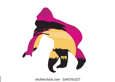 Monkey gorilla silhouette. Africa savanna 