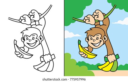 Monkey Got Some Bananas Coloring Books : Layered Vector Illustration - Easy to Edit 