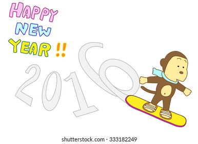 Monkey greeting card. "happy new year". 