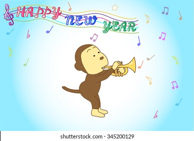 Monkey greeting card. Trumpeter Monkey.