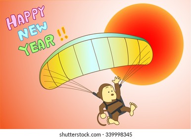 Monkey greeting card. The monkey which does hang riding