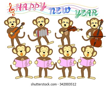 Monkey greeting card.Monkey to play in celebration of the New Year