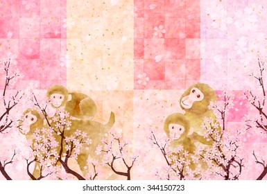 Monkey greeting cards cherry background