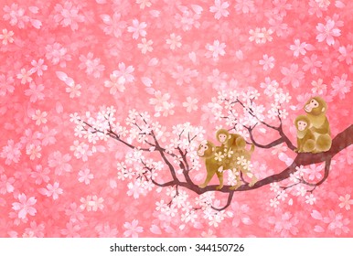 Monkey greeting cards cherry background