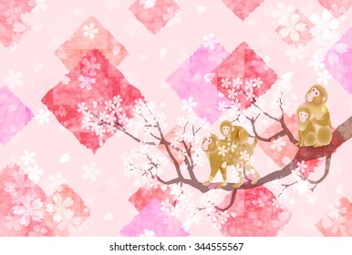 Monkey greeting cards cherry background