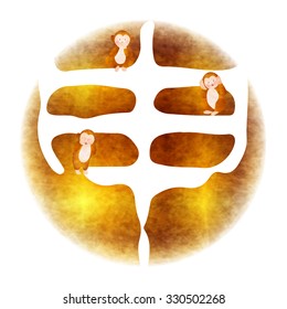 Monkey greeting cards icon character