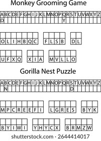 Monkey Grooming Game Gorilla Nest Quebra-cabeça Grade Alfabética Word Games vetor