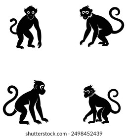  monkey group silhouette vector illustration