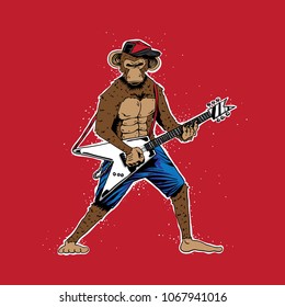 Monkey with guitar electric, monkey rock, metal monkey, rock monkey with guitar and snap bag hat