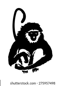 Monkey. Hand drawn silhouette of animal on white background