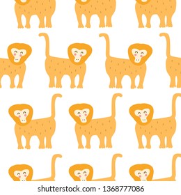 Monkey hand drawn vector character  illustration seamless pattern. Best for nursery, childish textile, apparel, background design.