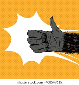 Monkey hand shows like sign, hand drawn vector illustration. Comics style