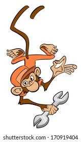 Monkey hanging from the ceiling with a wrench in his hand - Extra tail on a separate layer