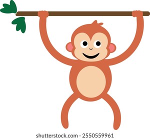 Monkey hanging on a bar tree vector illustration. Element for Children's book or worksheet. cue and funny for Nursery wallpaper