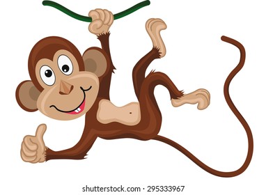 Monkey hanging on a branch. Thumbs up.