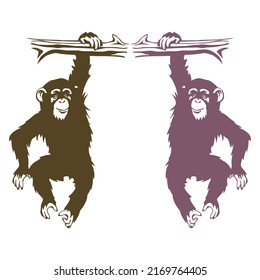 Monkey Hanging On A Branch Vector Illustration
