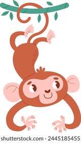 Monkey Hanging On Liana Vector Illustration