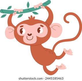 Monkey Hanging On Liana Vector Illustration