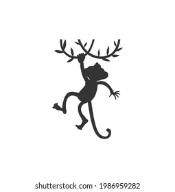Mono colgado en un vector de silueta de rama de árbol sobre fondo blanco