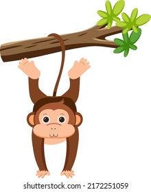 Monkey hanging on tree illustration