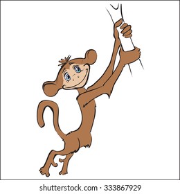 monkey, monkey hanging on a tree, the symbol of 2016, cartoon, vector