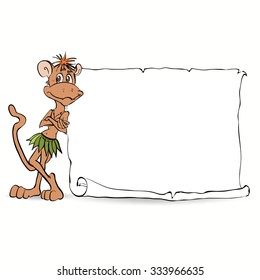monkey, monkey hanging on a tree, the symbol of 2016, cartoon, vector