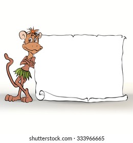 monkey, monkey hanging on a tree, the symbol of 2016, cartoon, vector