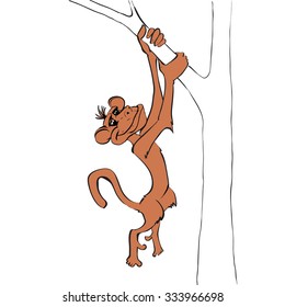 monkey, monkey hanging on a tree, the symbol of 2016, cartoon, vector