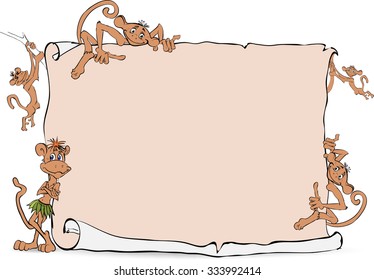 monkey, monkey hanging on a tree, the symbol of 2016, cartoon, vector