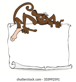 monkey, monkey hanging on a tree, the symbol of 2016, cartoon, vector