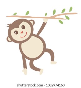 Monkey Hanging from Tree Branch