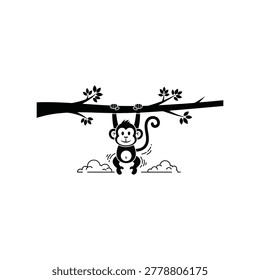 Monkey hanging from a tree branch