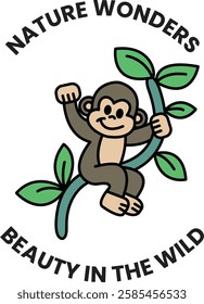 A monkey is hanging from a tree branch in the style of sign illustrations