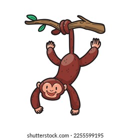 The monkey is hanging in the tree cartoon vector art