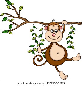 Monkey hanging from a tree in jungle
