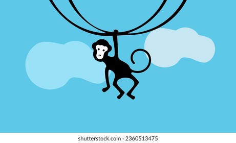 Monkey hangs on a vine with one hand, high quality vector