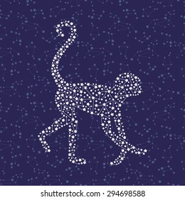 Monkey - Happy new year 2016 symbol on night sky background. Year Of The Monkey. Vector Illustration monkey with astrological constellation.