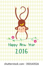 monkey happy new year 2016 greeting card