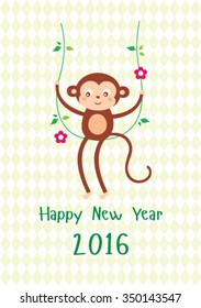 monkey happy new year 2016 greeting card