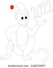 página del libro de coloración de monos feliz año nuevo para niños y adultos