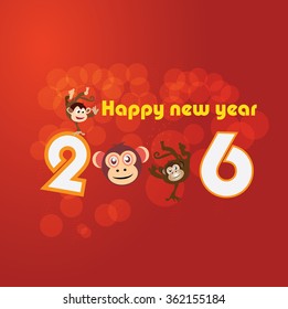 Monkey with happy New Year greeting card, 2016