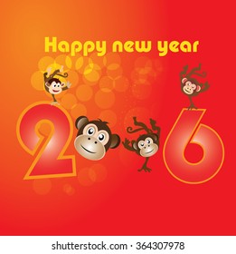 Monkey with happy New Year greeting card, 2016