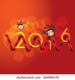 Monkey with happy New Year greeting card, 2016