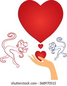 Monkey with happy New Year greeting card, Love