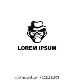 MONKEY WITH HAT AND GLASS EYES SIMPLE LOGO VECTOR