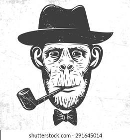 Monkey in a hat Smoking a pipe
